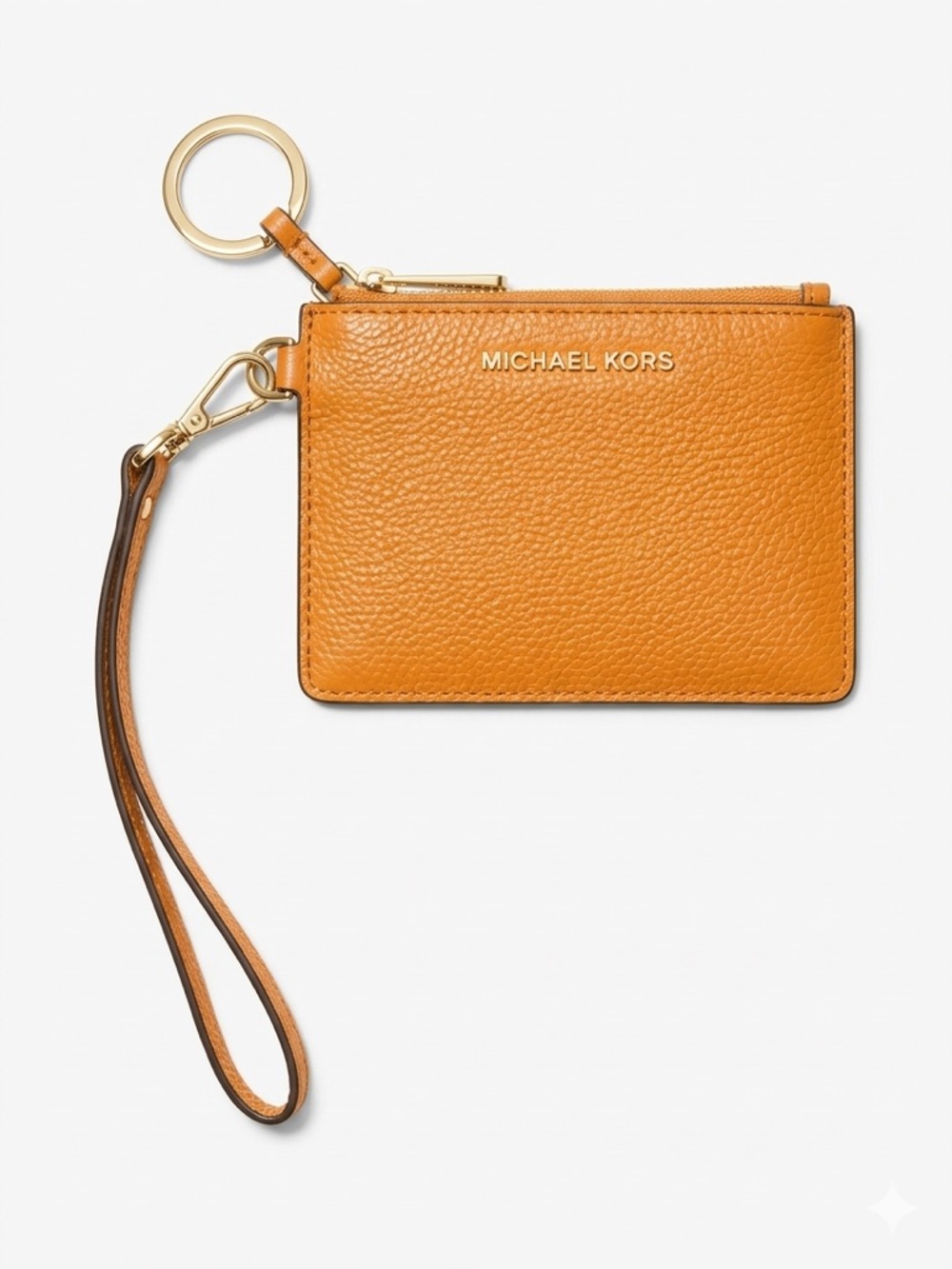 Michael Kors Jet Set Pebbled Leather Case Wristlet Split Key Ring Orange